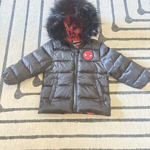 Kids Black Puffer Jacket with Spider-Man Patch